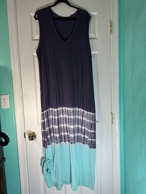 Lane Bryant Navy and Aqua Tie-Dye Maxi Dress